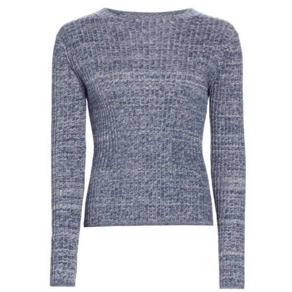 Vince Wool & Cotton Blue Heathered Ribbed Sweater Size S